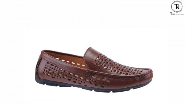Ảnh Giày lười nam da lỗ đục laze GL28 nâu 1