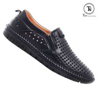 Giày lười da nam đục lỗ công nghệ 4.0 GL12 đen