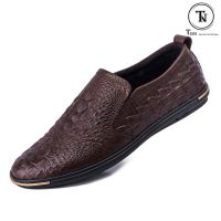 Giày lười nam da bò nâu vảy rồng slip on SC22
