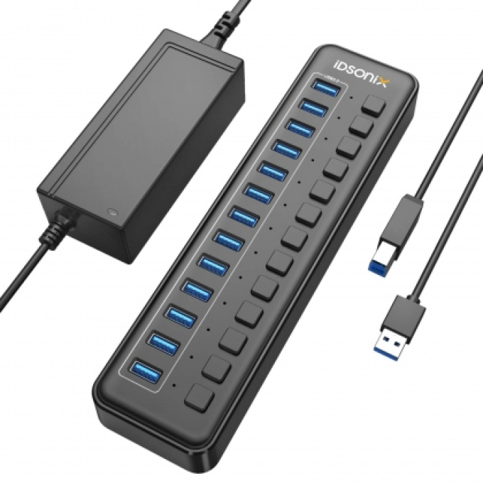 Ảnh Bộ chia 13 cổng USB 3.0 công tắc riêng IDSONIX IBU3-13A-US-BK-BP 1