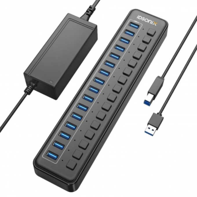 Ảnh Bộ chia 16 cổng USB 3.0 công tắc riêng IDSONIX IBU3-16A-US-BK-BP 1